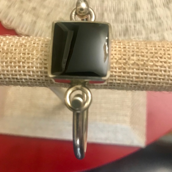 🖤❤️ VTG Taxco Silver 925 Onyx Stone Bangle Bracelet - Picture 5 of 10